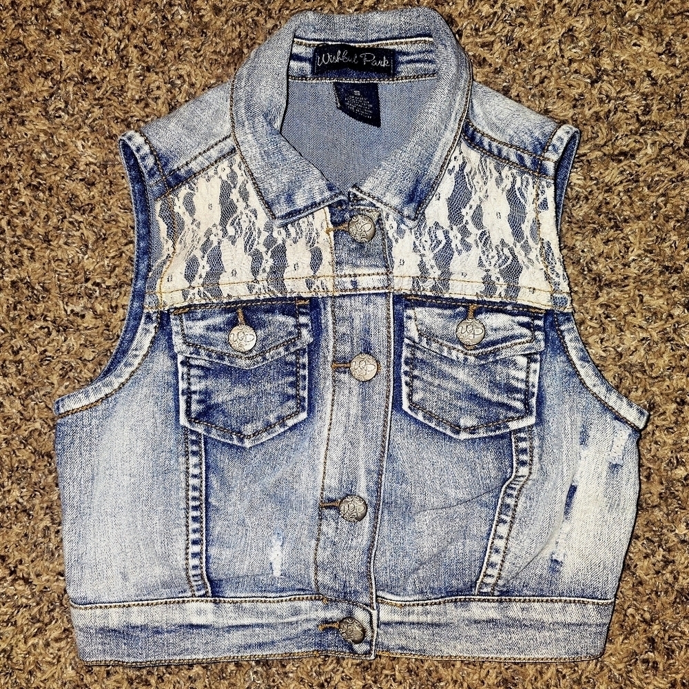 Wishful Park Lace Denim Vest Women's Small